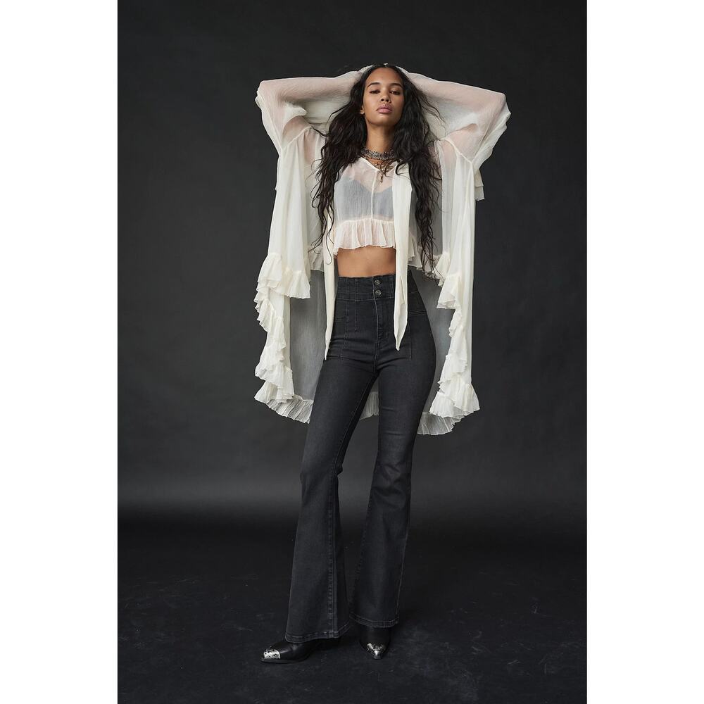 Free People We The Free Jayde Flare Jeans Black Onyx Denim Bell Bottom Size 25 - Picture 7 of 16